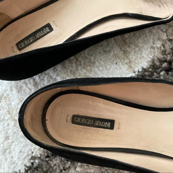 Giorgio Armani BlackSuede Point-Toe Ballerina Flats