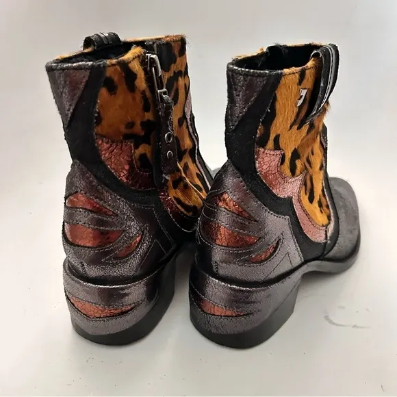 GIOSEPPO x ANTHROPOLOGIE Wild West Leather Calf Hair Western Boots 38 NWOB