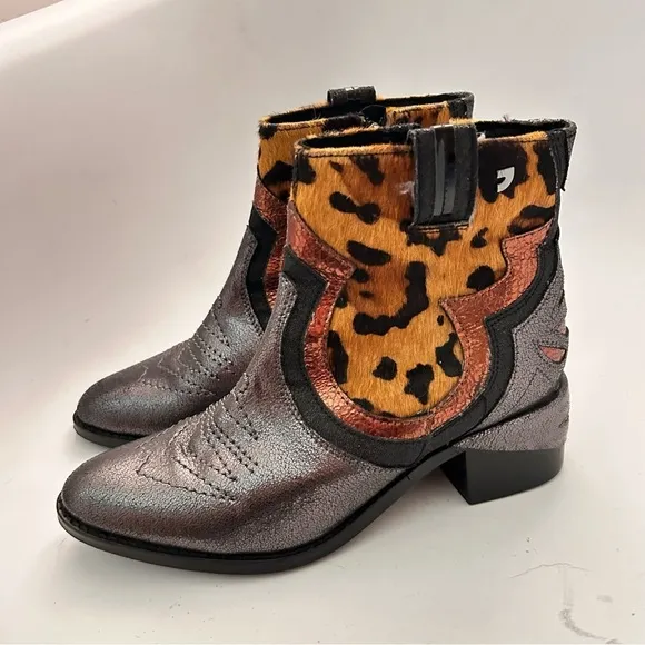 GIOSEPPO x ANTHROPOLOGIE Wild West Leather Calf Hair Western Boots 38 NWOB