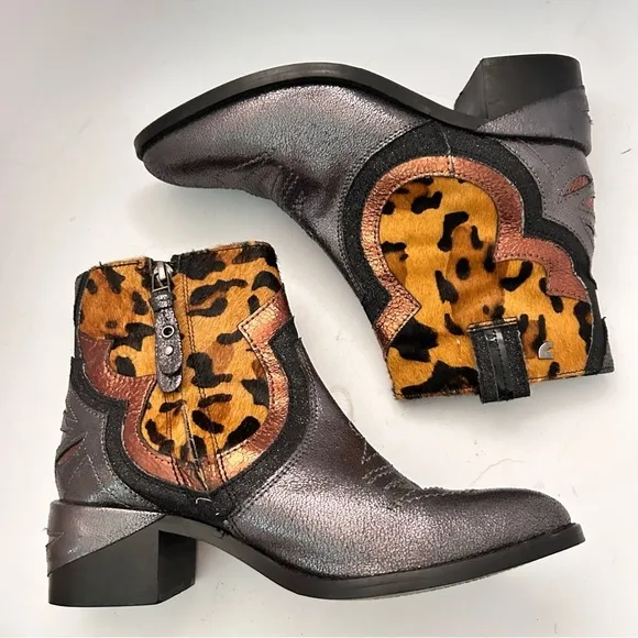 GIOSEPPO x ANTHROPOLOGIE Wild West Leather Calf Hair Western Boots 38 NWOB