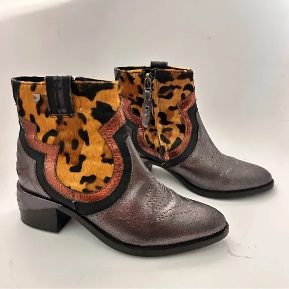 GIOSEPPO x ANTHROPOLOGIE Wild West Leather Calf Hair Western Boots 38 NWOB