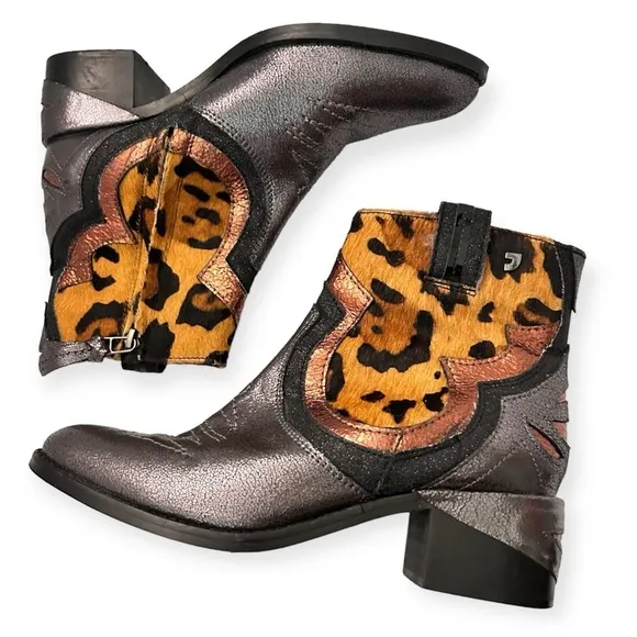 GIOSEPPO x ANTHROPOLOGIE Wild West Leather Calf Hair Western Boots 38 NWOB