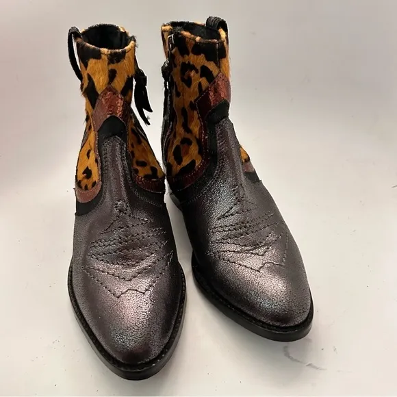 GIOSEPPO x ANTHROPOLOGIE Wild West Leather Calf Hair Western Boots 38 NWOB