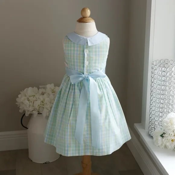 Girls Plaid Spring Sundress Boutique Bailey Boys Size 4 Satin Sash LIKE NEW