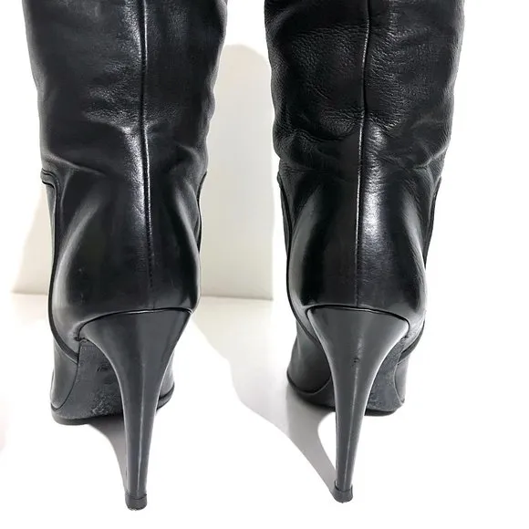 Giuseppe Zanotti Cuffed Knee Pebbled Leather Boots Stiletto Heels