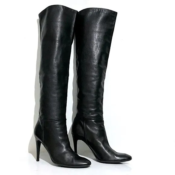 Giuseppe Zanotti Cuffed Knee Pebbled Leather Boots Stiletto Heels