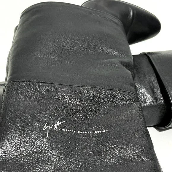 Giuseppe Zanotti Cuffed Knee Pebbled Leather Boots Stiletto Heels