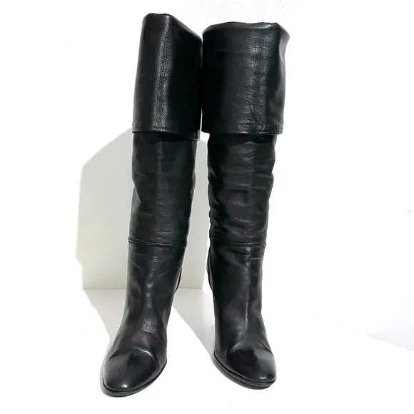 Giuseppe Zanotti Cuffed Knee Pebbled Leather Boots Stiletto Heels