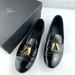 GIUSEPPE ZANOTTI DALILA Italian Horn Patent Leather Flat Loafers Sz 39 8.5 $368
