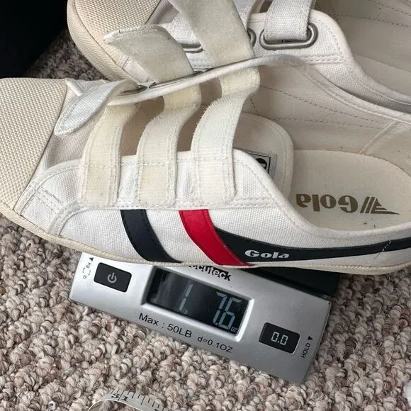 Gola Women's Vegan Classic Coaster Strap Canvas Sneakers Off White Navy Size 10