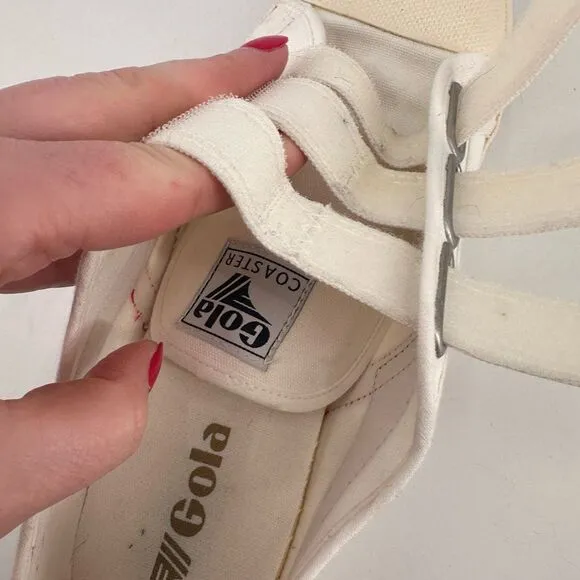 Gola Women's Vegan Classic Coaster Strap Canvas Sneakers Off White Navy Size 10