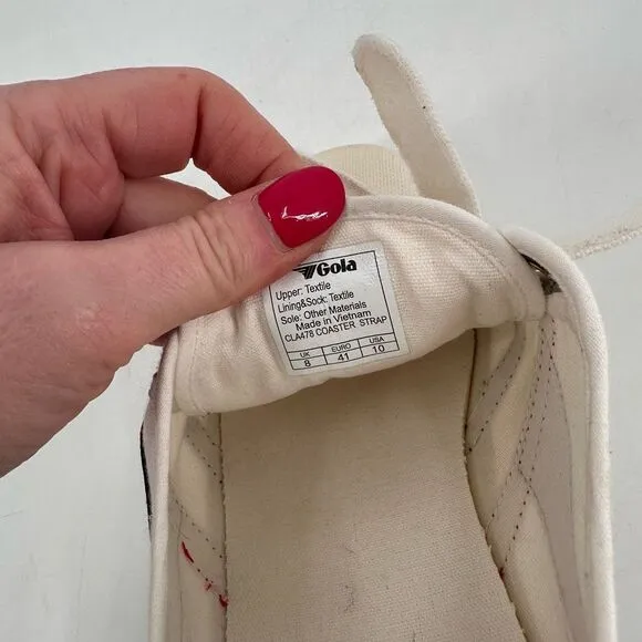 Gola Women's Vegan Classic Coaster Strap Canvas Sneakers Off White Navy Size 10