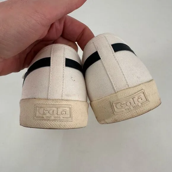 Gola Women's Vegan Classic Coaster Strap Canvas Sneakers Off White Navy Size 10