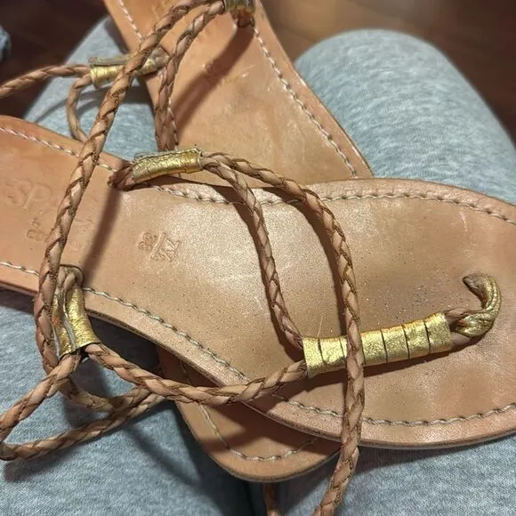 Gold Gladiator Sandals - Wrap Up lspace sandals - Size 7.5 Thong Sandals