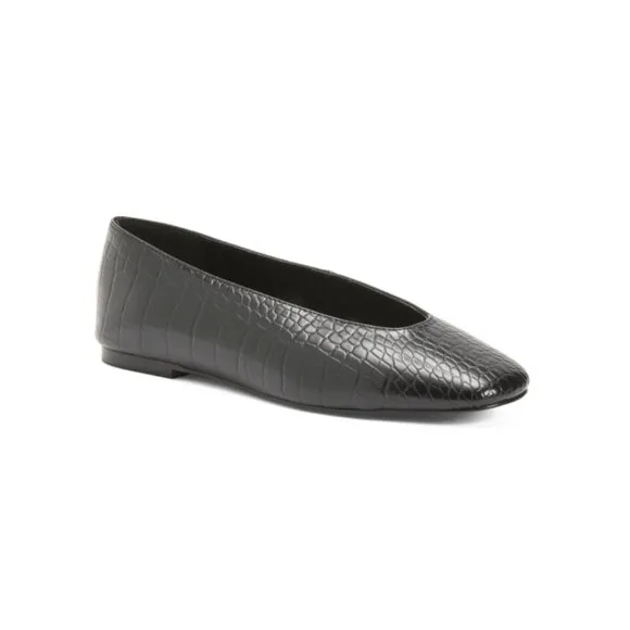 GOOD AMERICAN Black Faux Leather Croc Embossed Ballet Flats