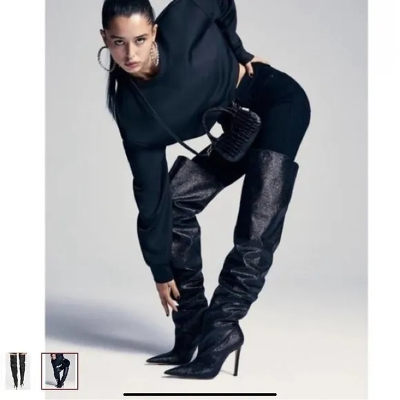 Good American knee high pointed toe boots