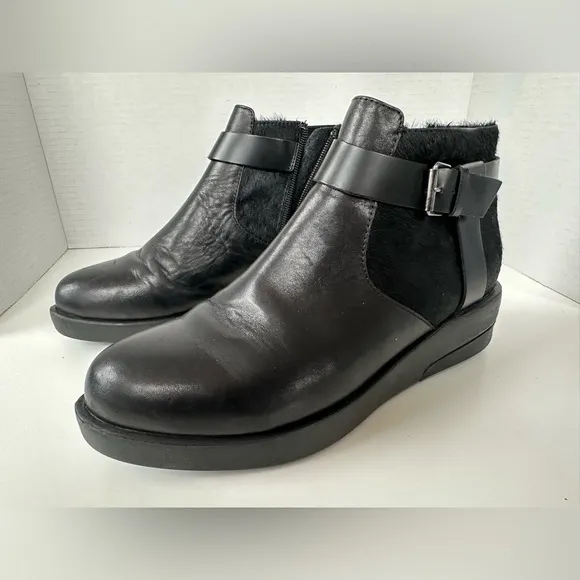 GRAVITY DEFYER Calf Hair Buckle Leather Ankle Boots Booties Size 7.5