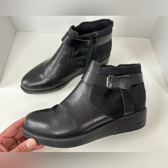 GRAVITY DEFYER Calf Hair Buckle Leather Ankle Boots Booties Size 7.5