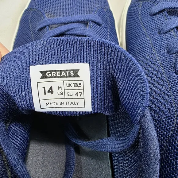 Greats Royale Knit Sneakers Shoes Mens 14 Navy Blue White Lace Up Made In Italy
