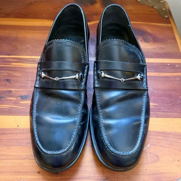 GUCCI 286771 Men’s Black Leather Silver Horsebit Slip On Loafers 7 Made in Italy