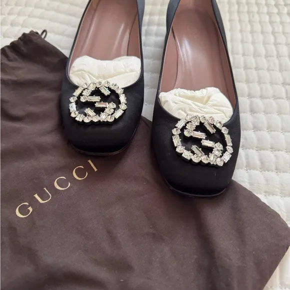 Gucci Black Flats with Pearl Embellishments