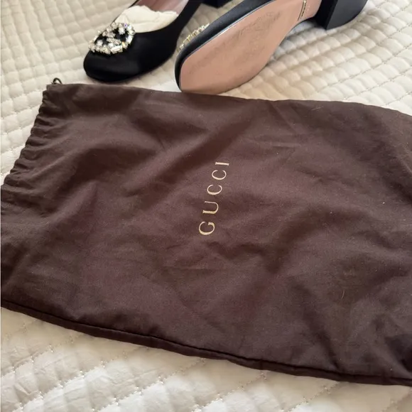 Gucci Black Flats with Pearl Embellishments