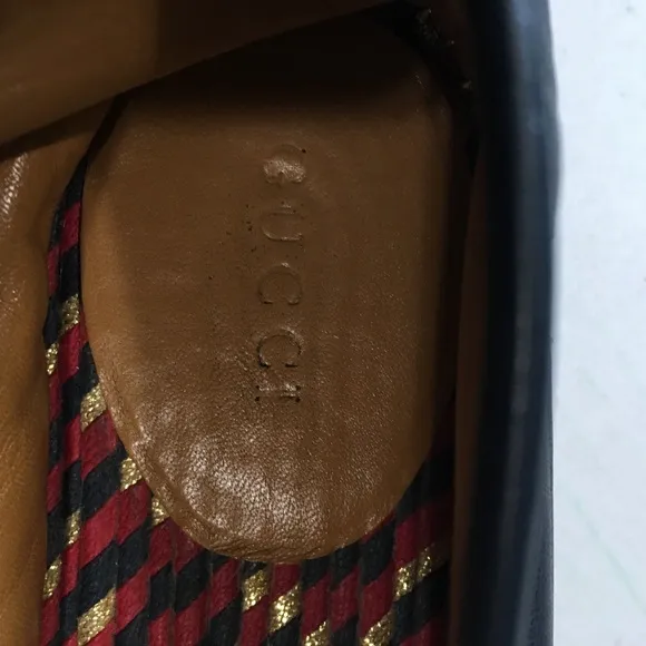 Gucci Blue   Red Leather Espadrilles with Gold Accents New Condition, Size 42