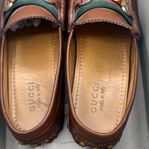 Gucci Brown and Green Horsebit Loafers