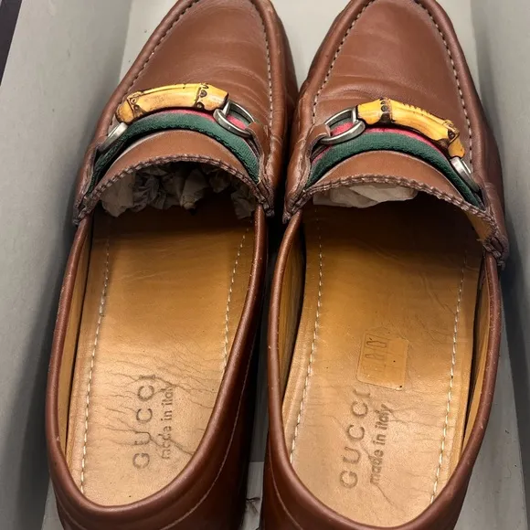 Gucci Brown and Green Horsebit Loafers