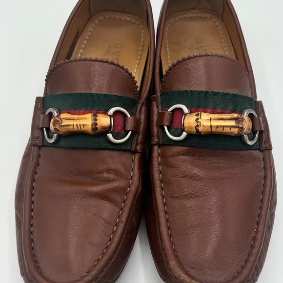 Gucci Brown and Green Horsebit Loafers