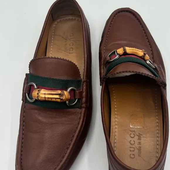 Gucci Brown and Green Horsebit Loafers