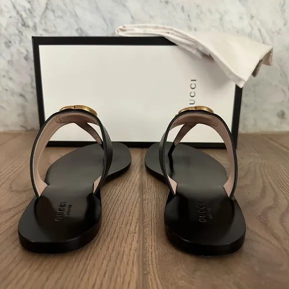 Gucci GG Marmont Black Thong Sandals