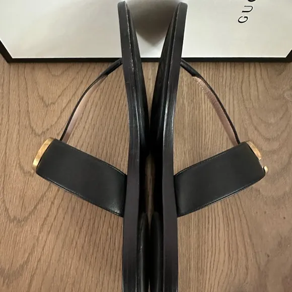Gucci GG Marmont Black Thong Sandals