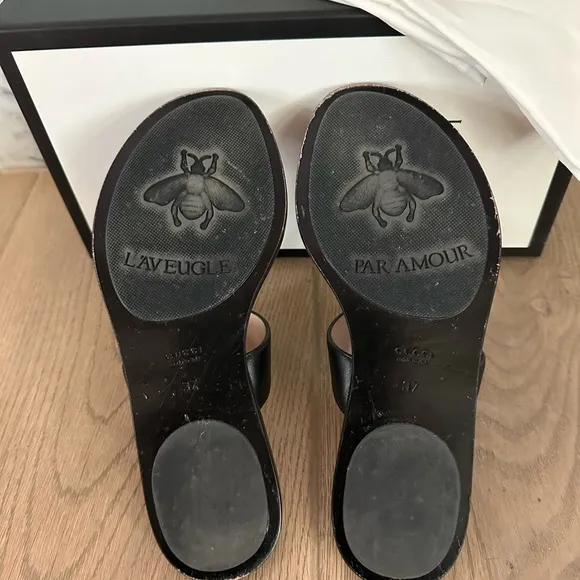 Gucci GG Marmont Black Thong Sandals