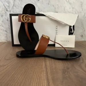Gucci GG Marmont Brown Thong Sandals
