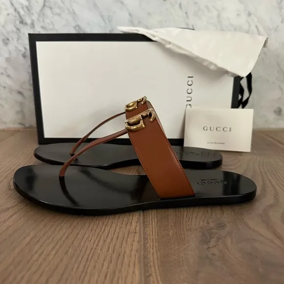Gucci GG Marmont Brown Thong Sandals