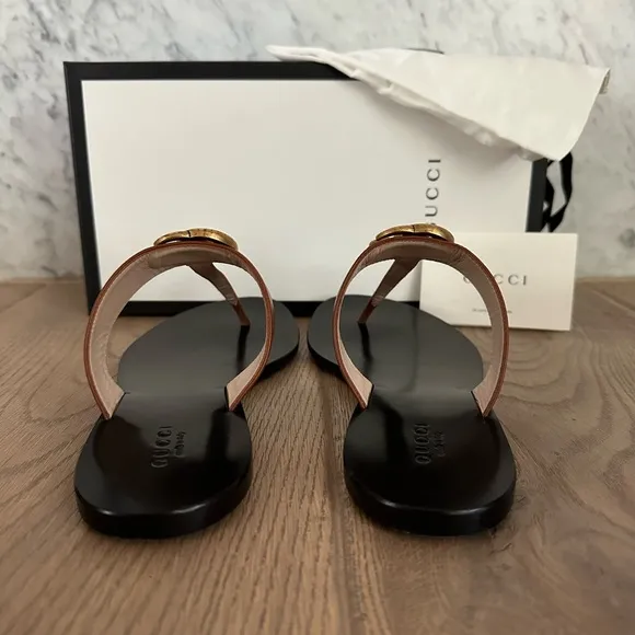 Gucci GG Marmont Brown Thong Sandals