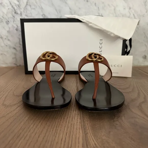 Gucci GG Marmont Brown Thong Sandals