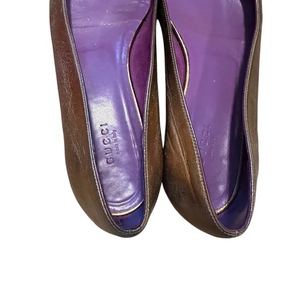 Gucci Gold Flats with Metallic Toe Cap