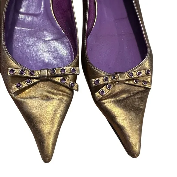 Gucci Gold Flats with Metallic Toe Cap