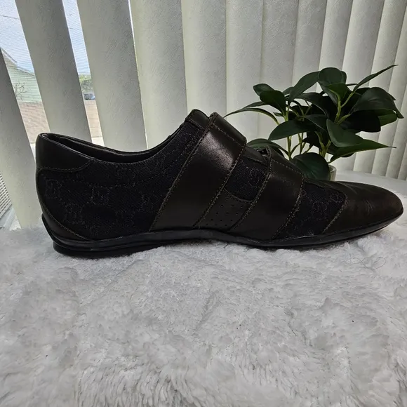 Gucci Guccissima Sneaker Leather Canvas Shoes Brown Style#091835 Size  US 8