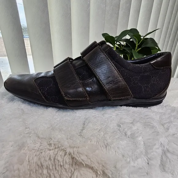 Gucci Guccissima Sneaker Leather Canvas Shoes Brown Style#091835 Size  US 8