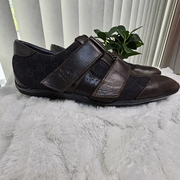 Gucci Guccissima Sneaker Leather Canvas Shoes Brown Style#091835 Size  US 8