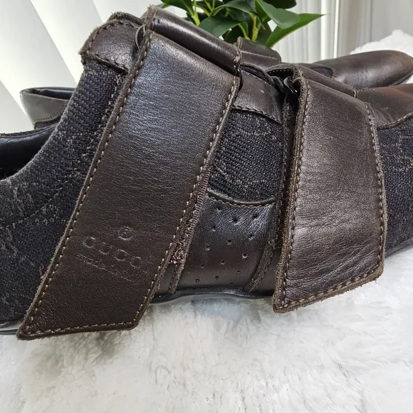 Gucci Guccissima Sneaker Leather Canvas Shoes Brown Style#091835 Size  US 8