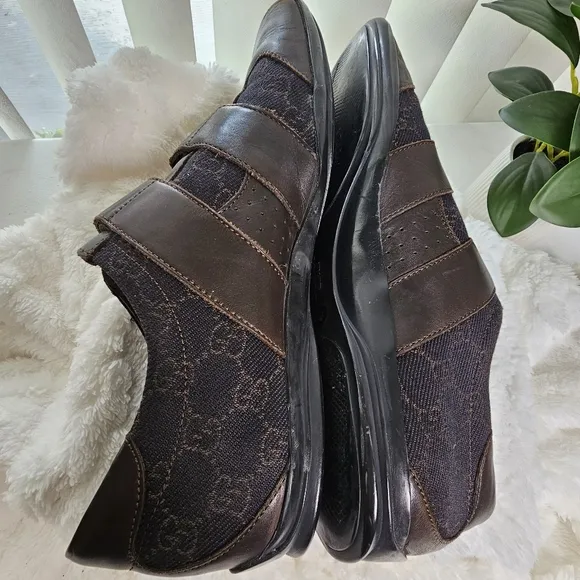 Gucci Guccissima Sneaker Leather Canvas Shoes Brown Style#091835 Size  US 8