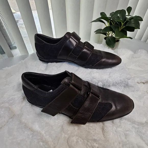 Gucci Guccissima Sneaker Leather Canvas Shoes Brown Style#091835 Size  US 8