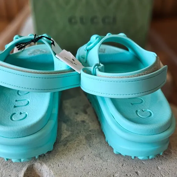 Gucci Horsebit Blue rubber platform slingback sandals