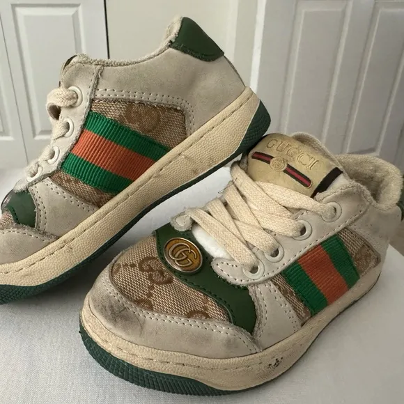 Gucci Kids Beige and Green Sneakers