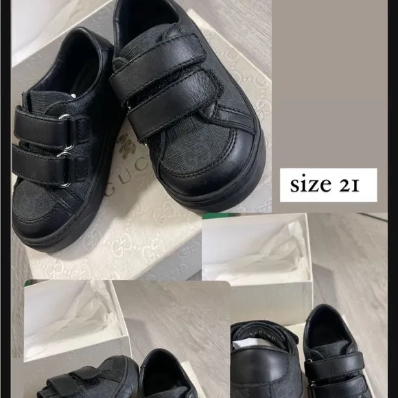 Gucci Kids Black  Leather Sneakers  Low Top