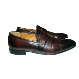 Gucci Men's Brown Smooth Calfskin GG Strap Slip On Dress Shoes Size 10.5